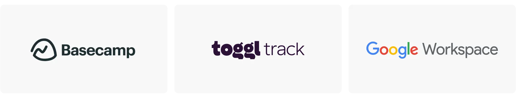 Basecamp Logo, Toggl Track Logo, Google Workspace Logo