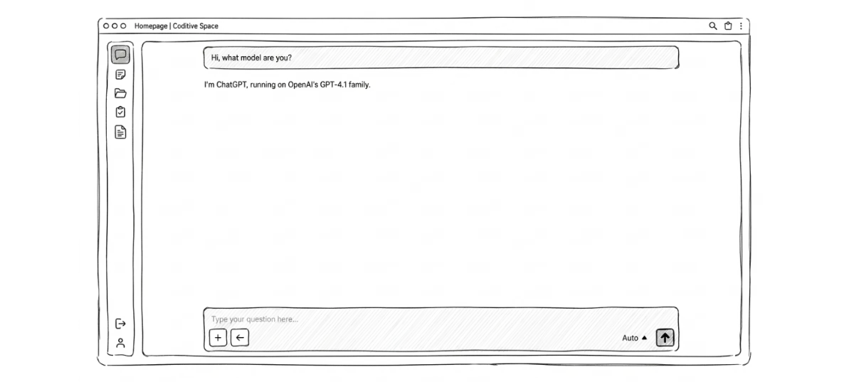 Sketch of a Coditive Space chat UI with a sidebar and AI reply