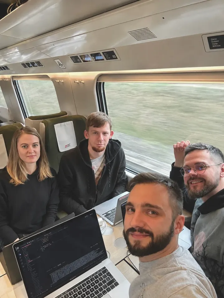 Coditive team on a train heading to a WordCamp conference