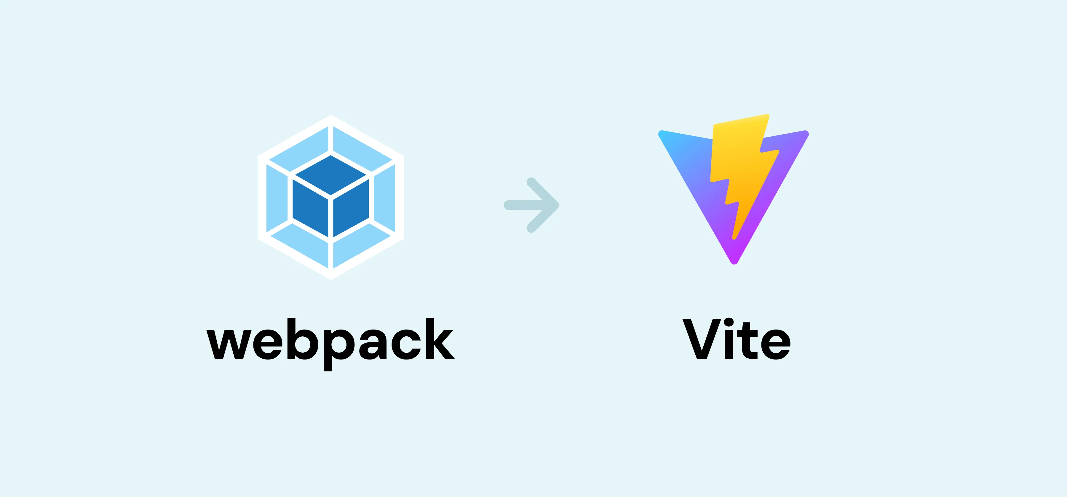 The webpack logo with an arrow pointing to the Vite logo