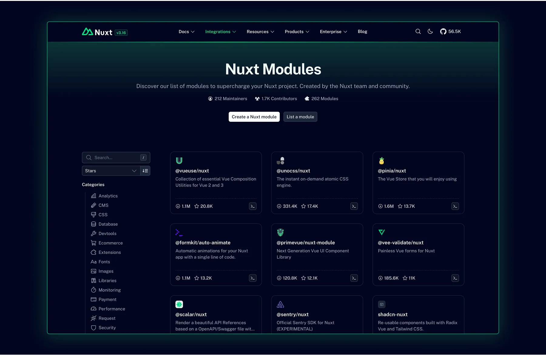 The Nuxt modules directory on nuxt.com