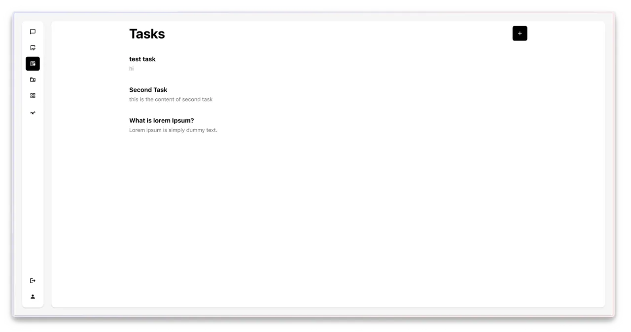 Nuxt Tasks list showing three tasks and a create button in the top right