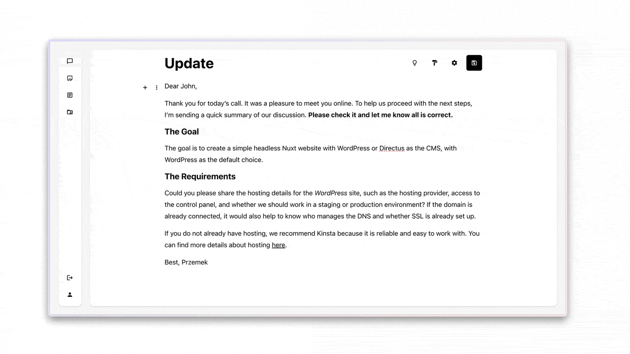 Selecting a paragraph so only that text is sent to the AI model for refinement