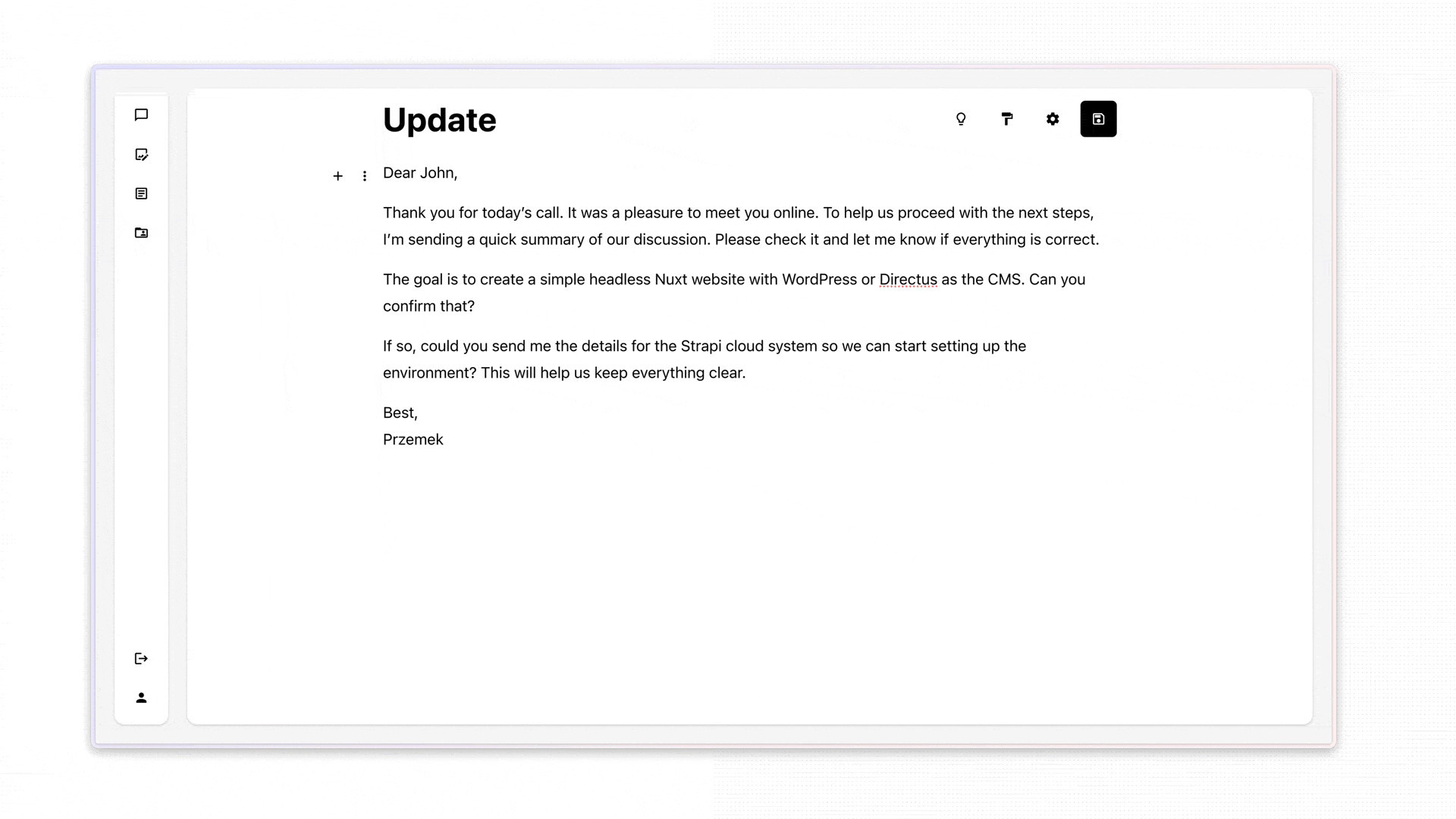 Asking the built-in chat to review the full document for clarity and missing details