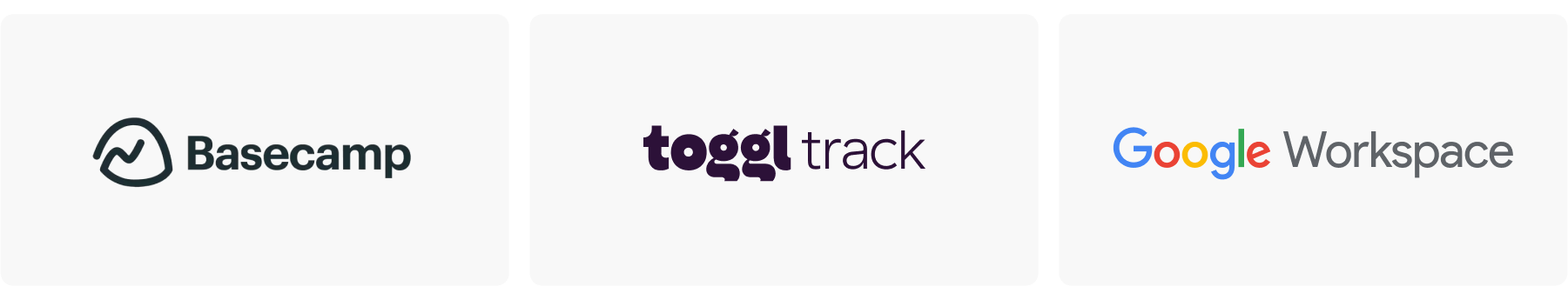 Basecamp Logo, Toggl Track Logo, Google Workspace Logo